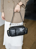 black Genuine leather camera bag crossbody multiple compartments leather crossbody bag with front pockets and zipper