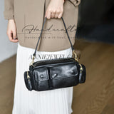 Genuine Leather Multi Pocket Crossbody Bag Women's black Leather Utility Bag