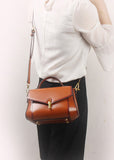 Ladies Leather Satchel Trapezoid Handbags Purse