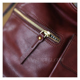close-up of Genuine Leather Shoulder bucket Bag With Front Pocket 