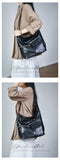 black genuine leather shoulder bag with front pockets leather crossbody shoulder bag