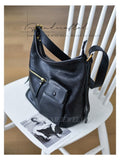 genuine leather crossbody bag with front pocket black leather slouchy shoulder bag