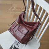 Burgundy Genuine Leather Hobo Purse Leather Crossbody Bag With Front Pocket Womens