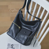 black Genuine Leather Hobo Purse Leather Crossbody Bag With Front Pocket Womens