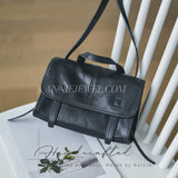 BLACK genuine leather flap shoulder bag women small brown leather flap bag