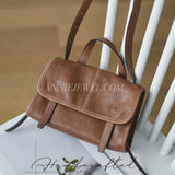 Brown Genuine Leather Satchel Crossbody Bag Leather Flap Shoulder Bag Womens
