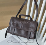 Small Genuine Leather Flap Crossbody Bag With Top Handle brown Leather Crossbody Purse Womens