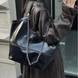 Womens Black Leather Tote Black Leather Purse With Chain Strap 