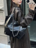 Womens Black Leather Tote Black Leather Purse With Chain Strap 