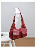 Red leather hobo purse contrast white stitching genuine leather hobo purse womens