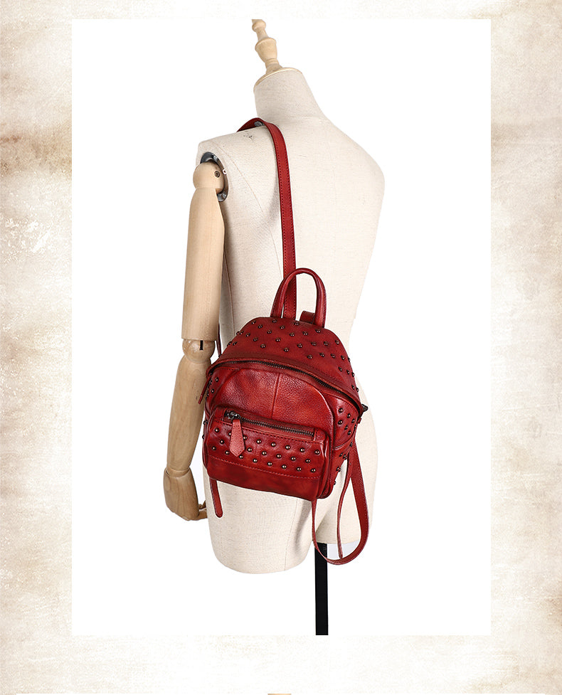 【最終値下げ！】⭐︎美品⭐︎ANNIE MINI BACKPACK Small Retro Leather Backpack Bag Rivet Mini Leather Backpack