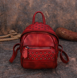 Small Retro Leather Backpack Bag studded Mini Leather Backpack