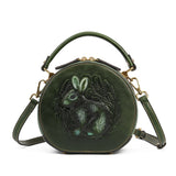 Bunny Embossed Bag Round Leather Handbag Canteen Crossbody Bag 