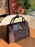 Small Genuine Leather Tote Bag With Zipper Womens brown Leather Handbag - Annie Jewel
