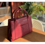 Small Genuine Leather Tote Bag With Zipper Womens burgundy Leather Handbag - Annie Jewel