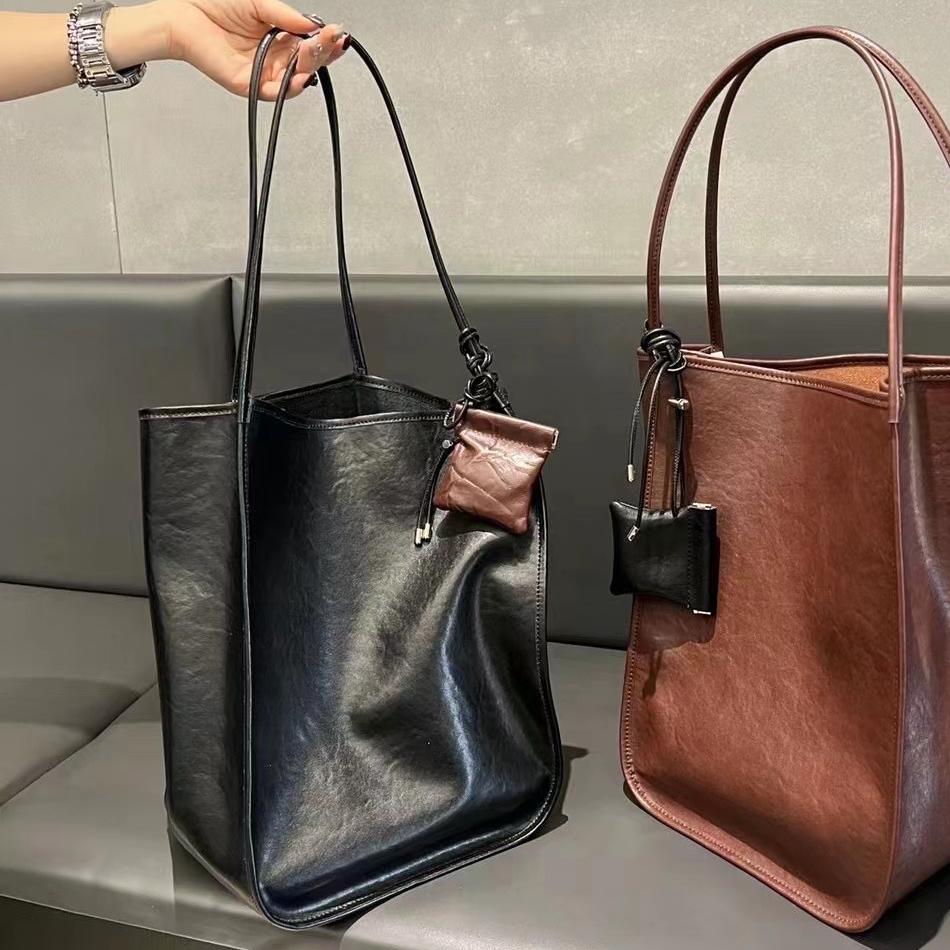 Black Genuine Leather Purse Soft Tote Bags Real Leather Tote Bag