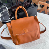 tan leather tote handbag Genuine Leather Satchel Bag Ladies