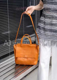 tan leather tote handbag Genuine Leather Satchel Bag Ladies