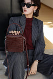 brown intrecciato leather mini bag rectangular leather handbag double zipper womens