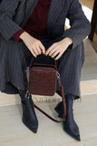 Woven Leather Zip Top Handbag Brown Leather Crossbody Box Bag Women