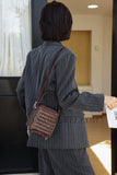 Woven Leather Zip Top Handbag Brown Leather Crossbody Box Bag Women