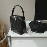 Woven Leather Zip Top Handbag Brown Leather Crossbody Box Bag Women