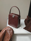Woven Leather Zip Top Handbag Brown Leather Crossbody Box Bag Women
