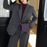 Woven Leather Zip Top Handbag Brown Leather Crossbody Box Bag Women