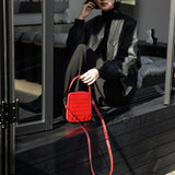 Genuine Leather Woven Satchel Bag red Rectangular Woven Leather Handbag Womens