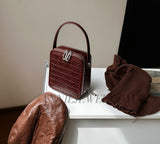 Woven Leather Zip Top Handbag Brown Leather Crossbody Box Bag Women