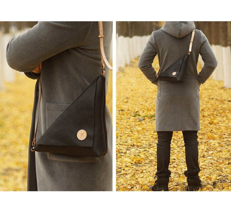 Black Genuine Leather Triangle Sling Bag Crossbody Bag | Annie Jewel
