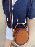 Leather Round Shaped Bag With Bee
