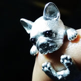 Handmade Silver Bulldog Puppy Pet Adjustable Wrap Ring Women Gifts - Annie Jewel