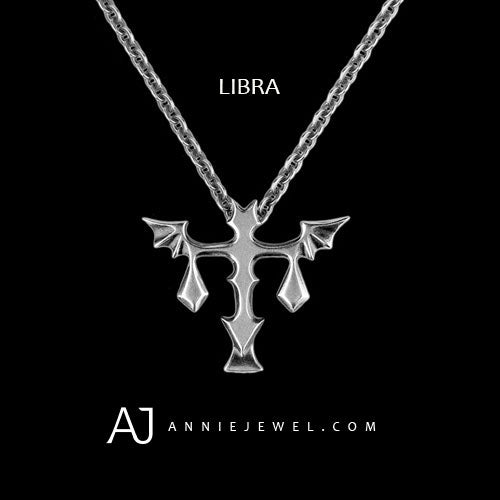 Silver Libra Crucifix Punk Astrology Constellation Chokers Necklace Womens Gift - Annie Jewel