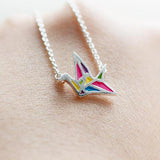 Necklace Silver Origami Crane Colorful Glaze Pendant Charm Necklace Gift Jewelry Accessories Women - Annie Jewel