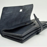 Genuine leather folded wallet handmade long wallet clutch phone purse wallet for women men - Annie Jewel