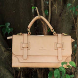 Genuine Beige Leather Small Satchel Handle Bag Purse - Annie Jewel