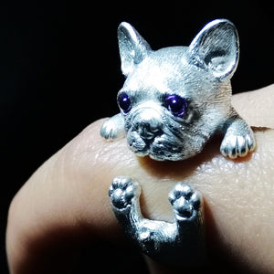 Handmade Silver Bulldog Puppy Pet Adjustable Wrap Ring Women Gifts - Annie Jewel