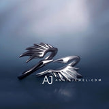 Adjustable Silver Black Swan Wing Ring Womens - Annie Jewel