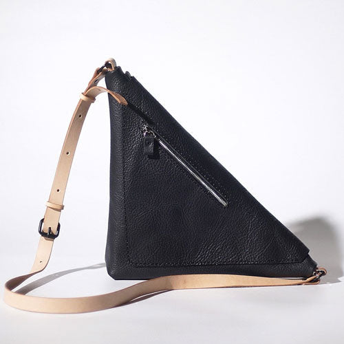 Black Genuine Leather Triangle Sling Bag Crossbody Bag | Annie Jewel