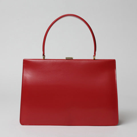 Black Leather Frame Satchel Clasp Handbag Purse For Women