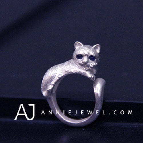 Unique Handmade Silver Ring Tooling Cat Kitty Pet Cute Ring Gift Jewelry Accessories Women Girls - Annie Jewel