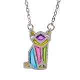 Necklace Silver Origami Cat Kitty Colorful Glaze Pendant Charm Necklace Gift Jewelry Accessories Women - Annie Jewel