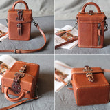 Small Leather Structured Shoulder Bag Square Crossbody Bag - Annie Jewel