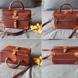 Brown Leather Satchel Purse Structured Bag - Annie Jewel