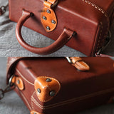 Brown Leather Satchel Purse Structured Bag - Annie Jewel