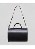Black Leather Canteen Boston Handbag Purse - Annie Jewel
