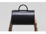 Black Leather Canteen Boston Handbag Purse - Annie Jewel
