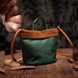 Green Bucket Bag Leather Bucket Small Tote Handbags Purse - Annie Jewel