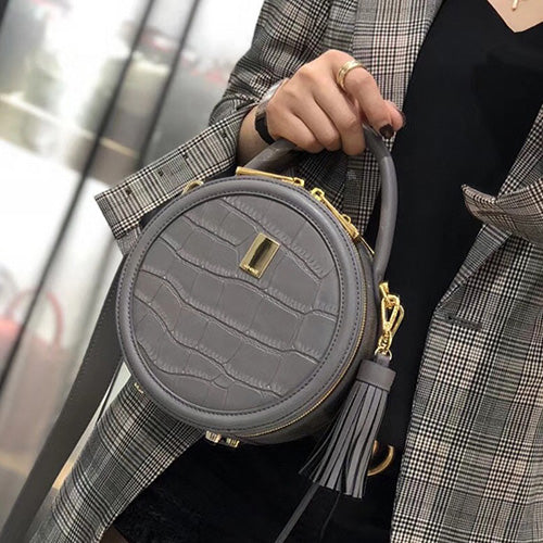 Double Zip Leather Round Bag